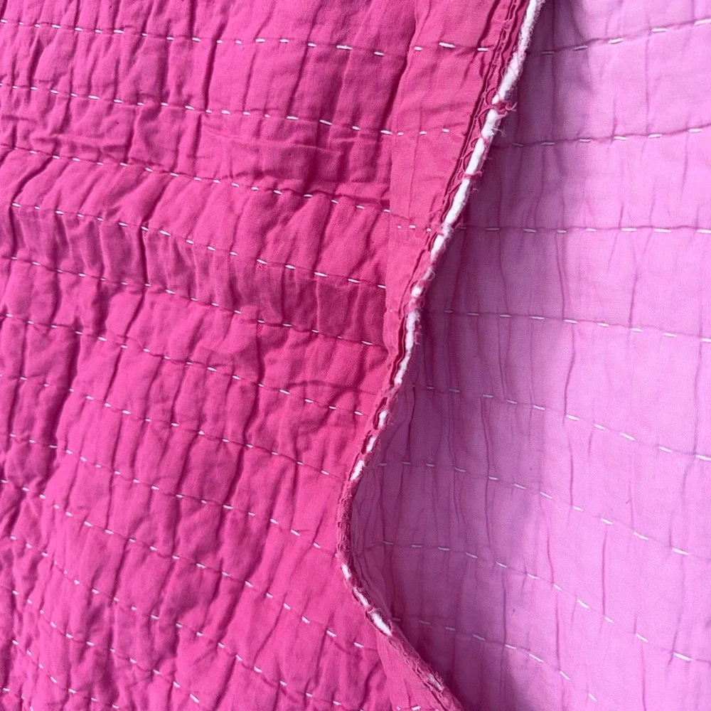 Unbranded Kantha Quilt Full Queen Pink Reversible Hand Stitched Cotton Good